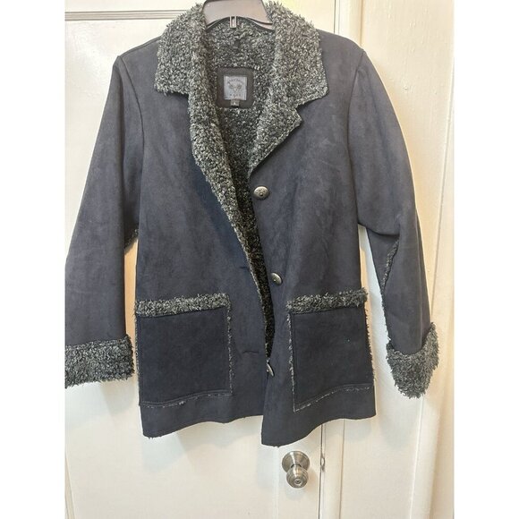 Wooly Bully Wear Large Suede Jacket Black Warm Long - Picture 1 of 6